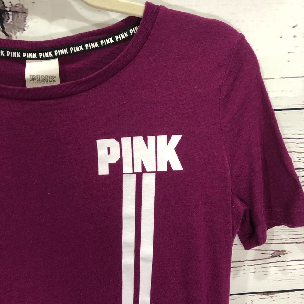 VS Pink Logo Striped Short Sleeved Tee: Purple - Picture 3 of 6